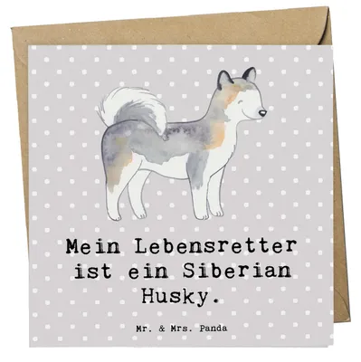 Produktbild von Mr. & Mrs. Panda Klappkarte Siberian Husky Lebensretter - Grau Pastell - Geschenk, Glückwunschkarte, doppelkarte, Grußkarte, faltkarte, anlasskarte