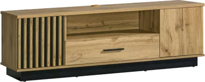 Produktbild von BETTSO TV Lowboard Lamelo 155 cm RTV Schrank Fernsehtisch Fernsehschrank Lamellentüren Schublade Eiche Wotan Schwarz Matt Modern Wohnzimmer