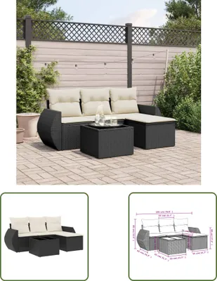 Produktbild von The Living Store 5-tlg. Garten-Sofagarnitur mit Kissen Schwarz Poly Rattan