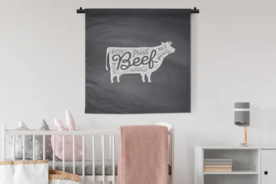 Produktbild von MuchoWow® Wandteppich Wandbehang Kuh - Tier - Steak 90x90 cm Tapisserie Dekoration Wandtuch - Wandaufhänger