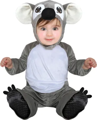 Produktbild von Koala Kostüm Baby Tier Karneval Gewand Mit Kapuze Und Füßen Niedlicher Look, Größe: 74/80 Farbe: Grau