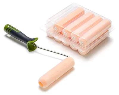 Produktbild von 10 x Superflock Lackierwalze beidseitig rund 16 cm + Farbrollerbügel