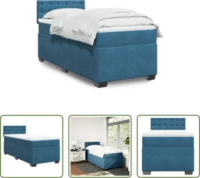 Produktbild von The Living Store Boxspringbett mit Matratze Dunkelblau 80x200 cm Samt