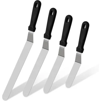 Immagine prodotto di Set di 4 spatole angolari in acciaio inossidabile con manico in plastica, ideali per la decorazione di torte, lunghezza da 15 a 30 cm