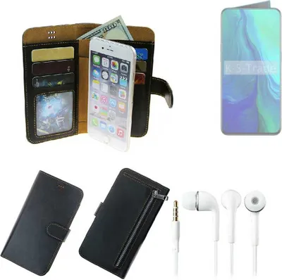 Produktbild von TOP SET Handy Hülle Schutz Hülle kompatibel mit Oppo Reno  schwarz aus Kunstleder + Kopfhörer Smartphone Tasche vollwertige Geldbörse  K-S-Trade®