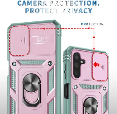 Produktbild von Galaxy A13 5G Hülle, Schiebe Kamera Schutz Robust Schutzhülle mit Ringhalterung Ständer Kartenhalter für Samsung Galaxy A13 5G Pink