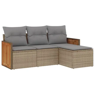 Produktbild von 4-tlg. Garten-Sofagarnitur mit Kissen Beige Poly Rattan