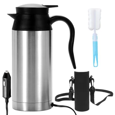Image de Bouilloire électrique en acier inoxydable, 12V, 750ml, pour voiture. Bouilloire de voyage portable avec allume-cigare. Bouilloire en acier inoxydable pour voiture, idéale pour les voyages. Théière de voyage pour voiture, pour préparer de l'eau chaude rapidement. Bouilloire pour voiture – Sli