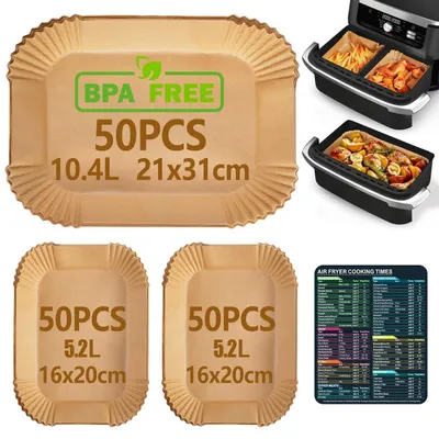 Produktbild von Backpapier für Heißluftfritteuse 150 Stück, kompatibel mit Ninja AF500EU, 5.2-10.4 L, Holzfarbe