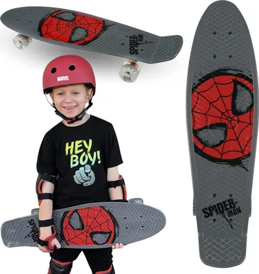 Obrázek produktu pro MARVEL Spider-Man MLÁDEŽ skateboard FISH SKATEBOARD 67 cm, protiskluzový, lehký, STABILNÍ do 100 kg