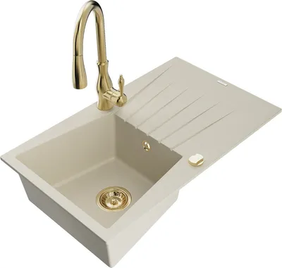 Produktbild von Mexen Cesar 1 Becken-Granitspüle mit Abtropffläche und Mischbatterie Savita, Beige - 6514-69-672601-50
