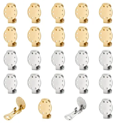 Image de Convertisseurs d'attaches d'oreilles ronds et plats – en acier inoxydable, avec plateau pour boucles d'oreilles non percées – 24 pièces en or et en argent