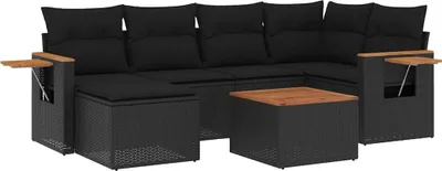 Produktbild von vidaXL 7-tlg. Garten-Sofagarnitur mit Kissen Schwarz Poly Rattan