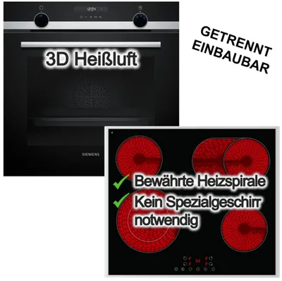 Produktbild von SIEMENS 3DHeißluft Backofen Hydrolyse Schnellaufheizen Pizzastufe+ Elektrokochfeld Zweikreis Bräterzone