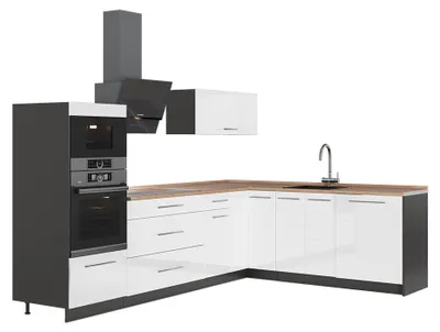 Obrázek produktu pro Rohová kuchyň Vicco Fame-Line Bílá vysoký lesk/Antracit 287 x 207 cm, PD Dub, Model 63482