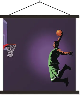 Produktbild von MuchoWow® Textilposter Eine Illustration eines Basketballspielers, der einen spektakulären Dunking macht 60x60 cm mit schwarzem Rahmen - Posteraufhänger