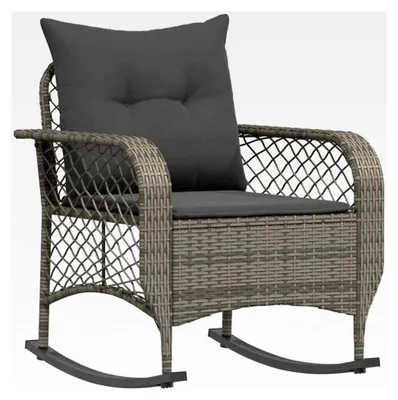 Produktbild von Garten-Schaukelstuhl mit Kissen in Grau aus Poly Rattan