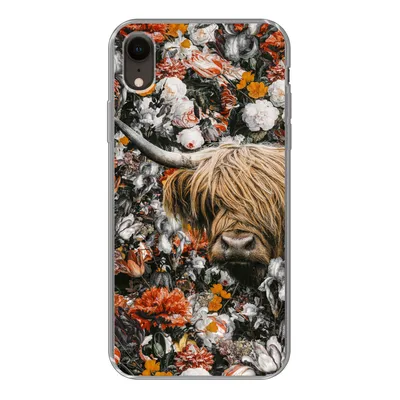 Produktbild von MuchoWow® Handyhülle Schutzhülle Hülle für iPhone XR Schottischer Highlander - Blumen - Orange Silikon Softcase Handy Hülle - Schutzdeckel