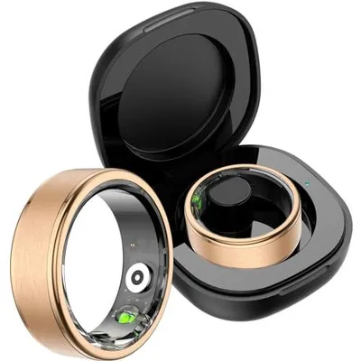 Produktbild von findtime Smart Ring Schrittzähler Smartring Pulsmesser Fitness Ring Kalorienzähler Smartringe für Herren Damen Herzfrequenz Fitness Tracker Ring Android iOS Schlaftracker Sport Ringe Gold Schwarz