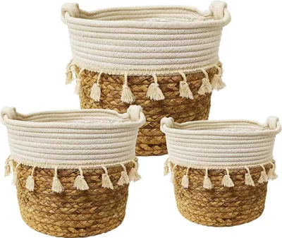Produktbild von Set von 3 dekorativen Weidenkörben für Zimmerpflanzen im Boho-Stil