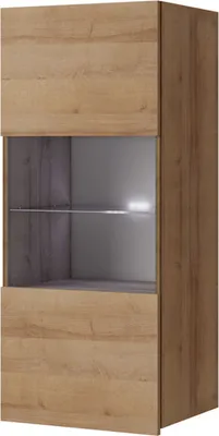 Produktbild von Vitrinenschrank CALABRINI C-16 mit LED-Beleuchtung Hängevitrine 45x117 cm Vitrine Regalschrank Schrank Grifflos Modern (Goldene Eiche)