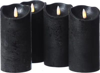 Produktbild von LED Kerzenset FLAMME - Rustik-Optik - Echtwachs - 3D Flamme - H: 15cm - Timer - schwarz - 4er Set