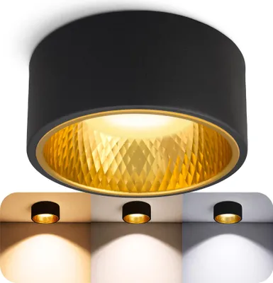 Produktbild von SSC-LUXon OLINO Deckenlampe Spot schwarz gold rund wechselbare Optik - Aufbaustrahler dimmbar mit LED Lampe GX53 230V drei einstellbaren Lichtfarben 3CCT