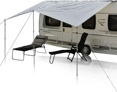 Productafbeelding van yourGEAR voortent zonnescherm voor caravan, zeildoek 4 x 2,4 m, zonnedak inclusief opzetstangen, UV 50+ bescherming, waterdicht (5000 mm), dubbele rand van 7 mm en 5 mm