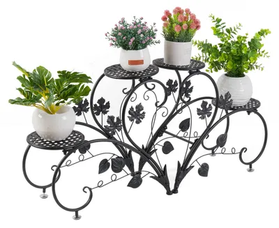 Produktbild von Blumenständer aus Metall, Pflanzenständer/Pflanzenregal, 2er-Set, für Balkon, Garten, Wohnzimmer, schwarz