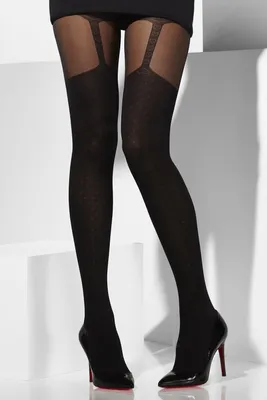 Produktbild von Strumpfhose mit Strapsmuster in Schwarz