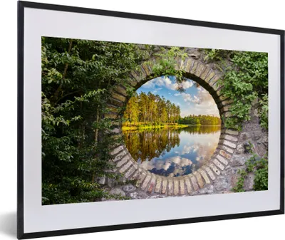 Produktbild von MuchoWow® Gerahmtes Poster Bäume - Wasser - Aussicht 60x40 cm - Poster mit Schwarzem Bilderrahmen Wandposter Rahmen Foto Bilder - Schlafzimmer - Plakat in Rahmen - Drucken