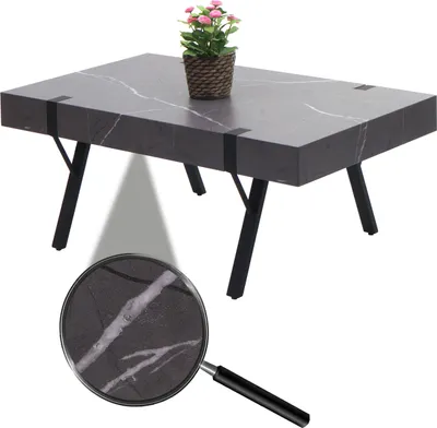 Obrázek produktu pro Konferenční stolek HWC-L54, stolek do obývacího pokoje, rozkládací stolek, kov 43x110x60cm  mramorový vzhled šedý