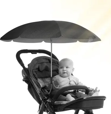 Produktbild von Unyqoos®️ Kinderwagen Sonnenschirm UV-Schutz 50+ / 70 cm Durchmesser mit Überhang - Sonnenschutz für Kinderwagen - Sonnenschutz Buggy mit flexibler universeller Halterung