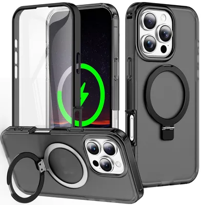 Obrázok produktu pre Pre Apple iPhone 16 Pro Max Matný pocit kože MagSafe Ring Holder 360-stupňové puzdro Black