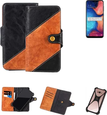 Produktbild von K-S-Trade Handyhülle Schutzhülle Bookstyle Case Wallet-Case kompatibel mit Samsung Galaxy A20 Handy Cover Bumper Klapphülle schwarz hellbraun 1x