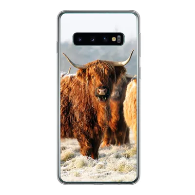 Produktbild von MuchoWow® Handyhülle Schutzhülle Hülle für Samsung Galaxy S10 Schottische Highlander - Schnee - Wald Silikon Softcase Handy Hülle - Handytasche