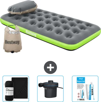 Obrázek produktu pro Nafukovací matrace Bestway - pro 1 osobu - 99 x 188 x 22 cm - šedá/zelená - včetně příslušenství