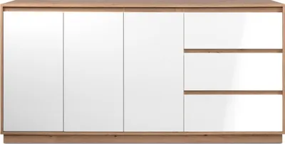 Immagine prodotto di Calicosy - Credenza con 3 ante e 3 cassetti, finitura bianco lucido e rovere artisan, 178 cm - PHOENIX
