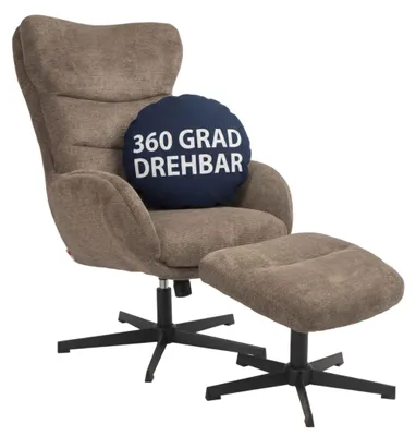 Produktbild von Relaxsessel Ohrensessel Lucito braun inkl. Fußhocker