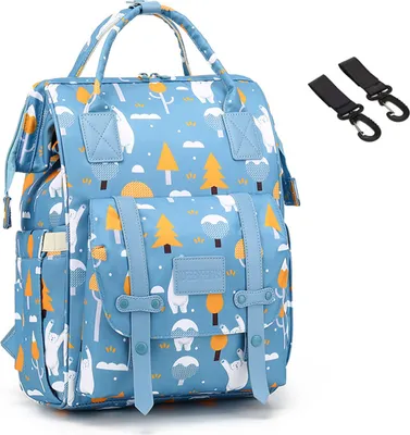 Produktbild von OKWISH Wickeltasche Rucksack, Wickelrucksack mit Multifunktions-Babytaschen und mobiler Wickelauflage, Schnullerhalter und Kinderwagengurte Blau