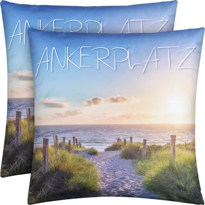 Produktbild von Outdoor Kissen 2er Pack ( 45 x 45 cm ) "Ankerplatz" Dekokissen Fotodruck - Reißverschluss - Schmutz Wasserabweisend Garten - abnehmbarer Kissenbezug