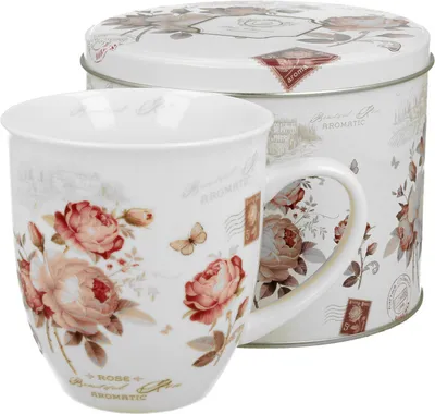 Produktbild von DUO FLORAL Becher 400 ml SECESSION in Metalldose, New Bone China Porzellan