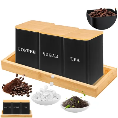 Vorratsdosen-Set 3x1000 ml mit Bambusdeckel & Tablett