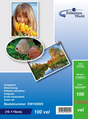 Produktbild von 100 Stück Fotopapiere (100x150mm) 260g/m², EW102605-100 von EtikettenWorld.