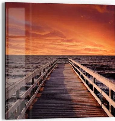 Produktbild von DEQORI Glasbild Echtglas 50x50 cm 'Steg ins Abendrot' Wandbild Bild modern Deko