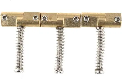 Productafbeelding van Vintage-stijl gecompenseerde messing gitaarbruggen voor Telecaster - Set van 3, goud, 10,8 mm