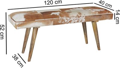 Z pravej kozej kože hnedá biela 120 x 40 x 52cm dizajnová predsieňová lavica | Wohnling