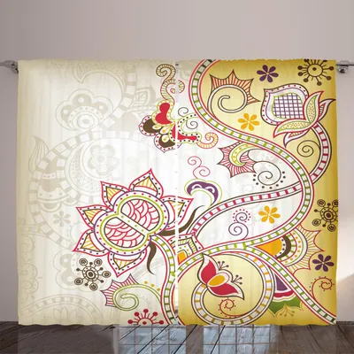 Produktbild von ARANDE Blumen Gardine, Asiatische orientalische Blumen-Verzierungs-Muster Curvy wirbelte abstrakten Entwurfs-bunte Kunst, 280 x 245 cm, Mehrfarbig