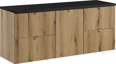 Obrázok produktu pre Súprava kúpeľňového nábytku 140 cm s čiernou doskou a košom na bielizeň