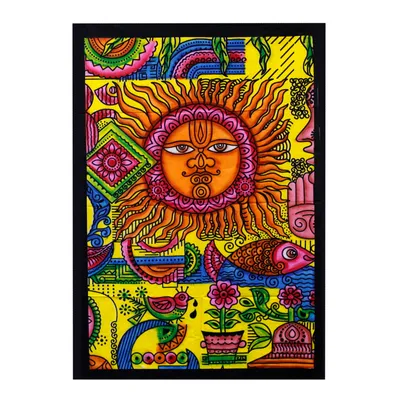 Produktbild von Handbemaltes Baumwolltuch/Wandtuch aus Baumwolle, "Sonne", bunt, 1,12m